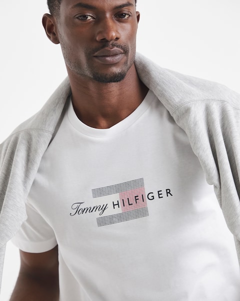 Tommy Hilfiger Short Sleeve Script Flag T-Shirt - White