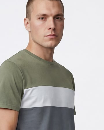 Colour Block Crew Neck T-Shirt Long - Khaki