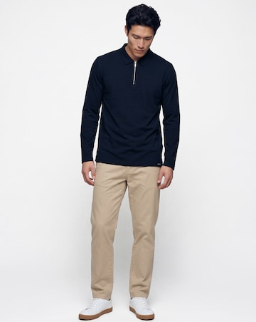 Folio Mercerised Supima Zip Long Sleeve Polo-Navy
