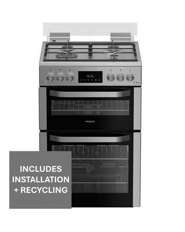 Hotpoint HDG6GDCWX 60cm Gas Double Cooker with Glass Lid Stainless Steel Install