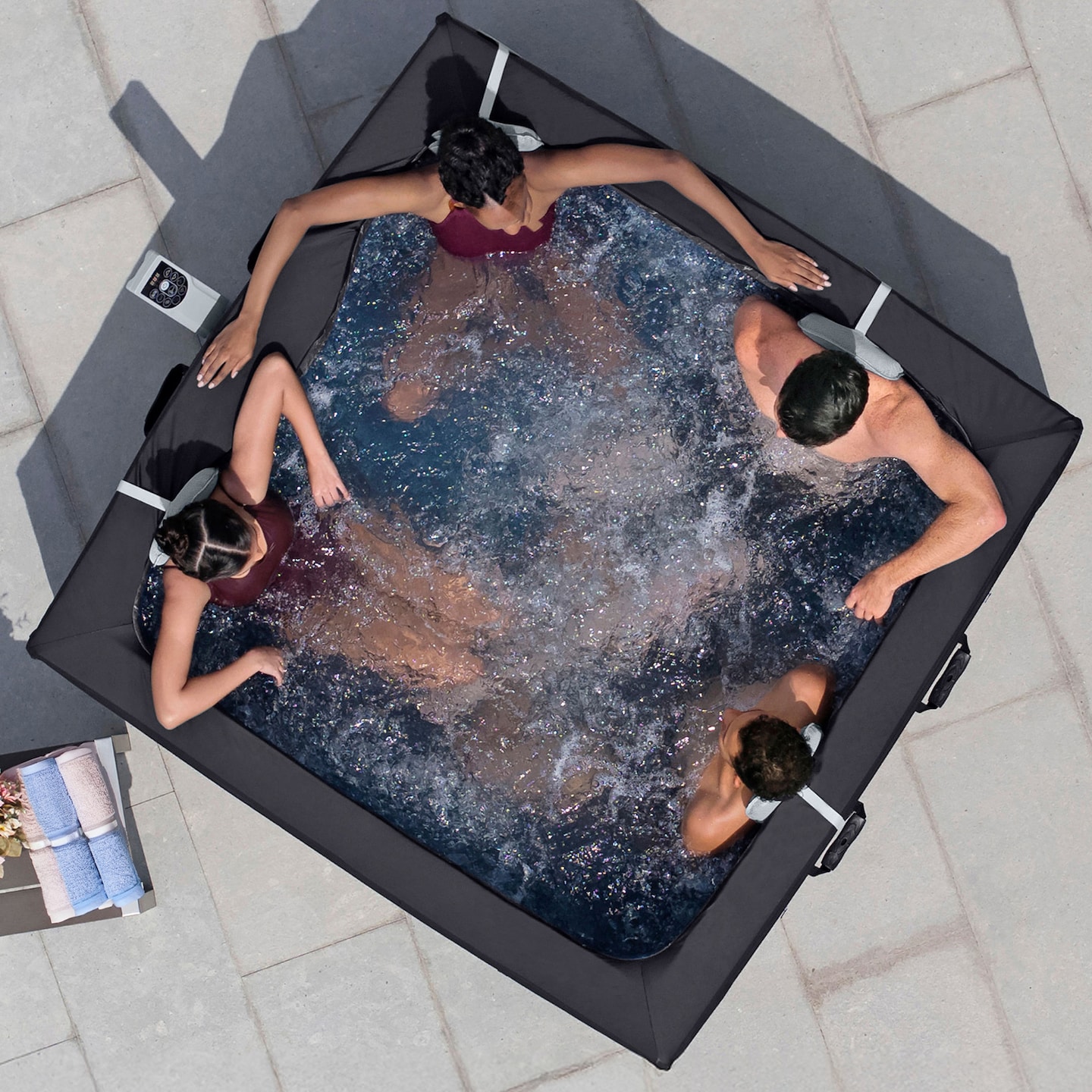 Lay-Z-Spa Stockholm AirJet 6 Black Square Thermacore is pictured