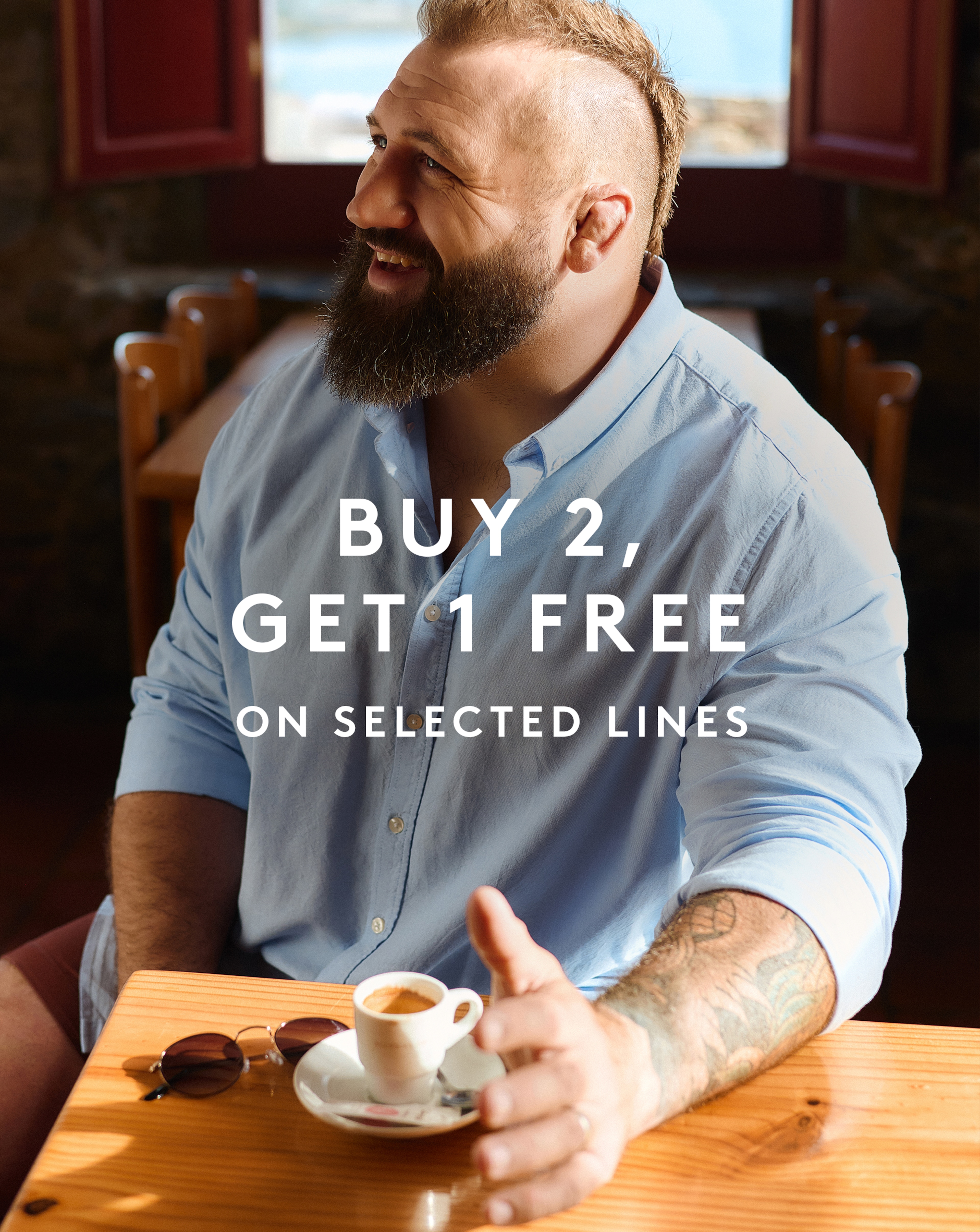 Buy 2, get 1 free on selected lines. Joe Marler wears Long Sleeve Oxford Shirt Long Length