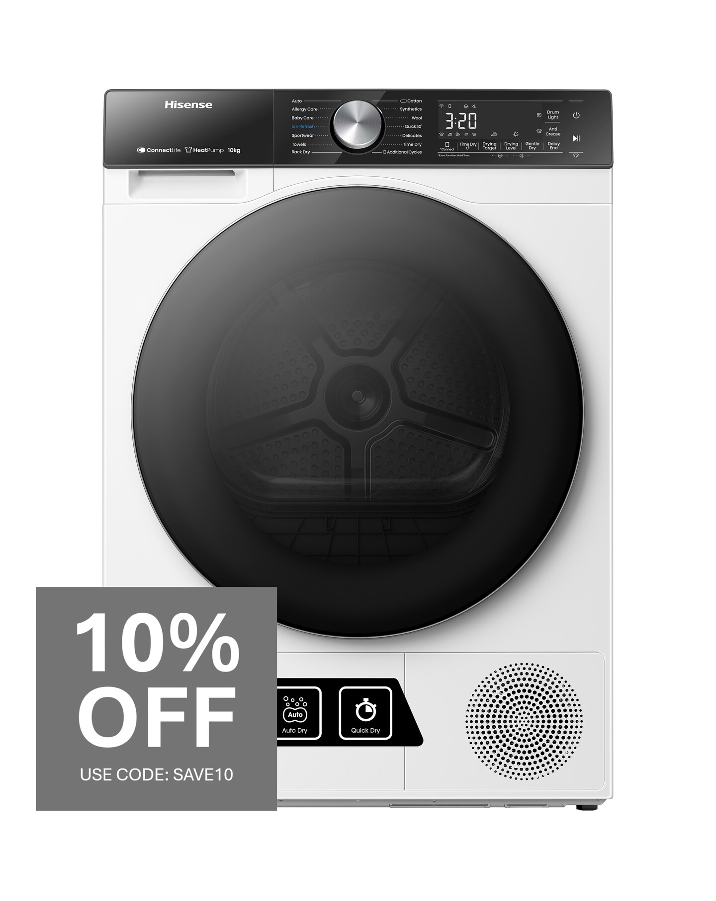 Hisense 5S Series DH5S102BW 10Kg Heat Pump Tumble Dryer - White