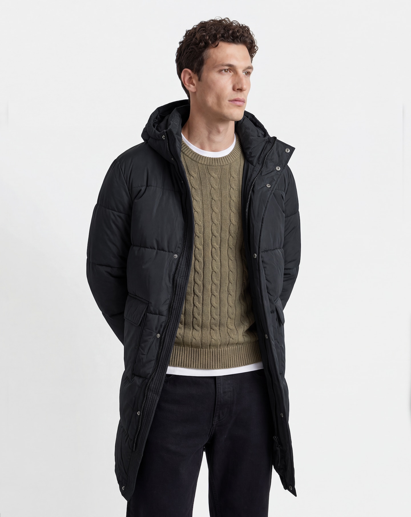 Black Longline Padded Coat | Jacamo Black Longline Padded Coat | Jacamo