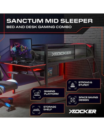 X Rocker Sanctum Mid Sleeper and Desk Gaming Combo - Black