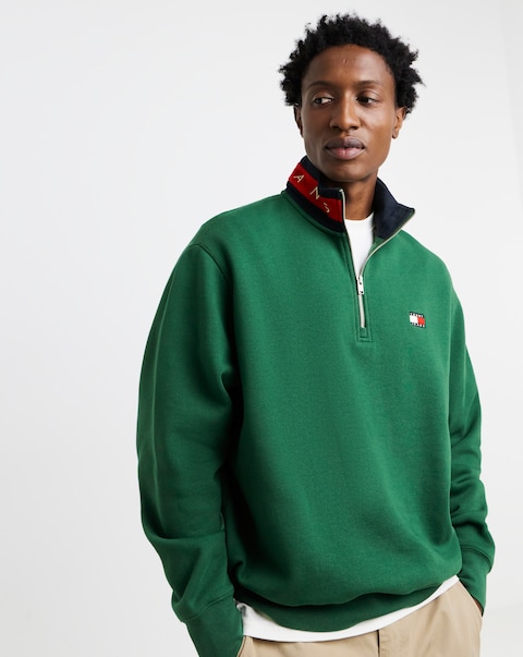 Tommy Jeans Branded Collar 1/4 Zip Sweatshirt - Green