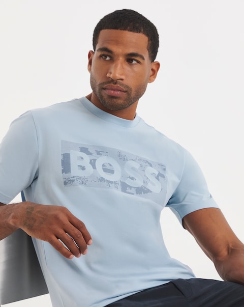 BOSS Short Sleeve Globe Graphic Logo T-Shirt - Light Blue