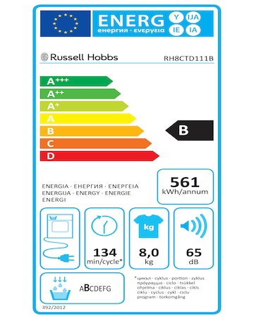 Russell Hobbs RH8CTD111B 8kg Condenser Tumble Dryer Black + Install
