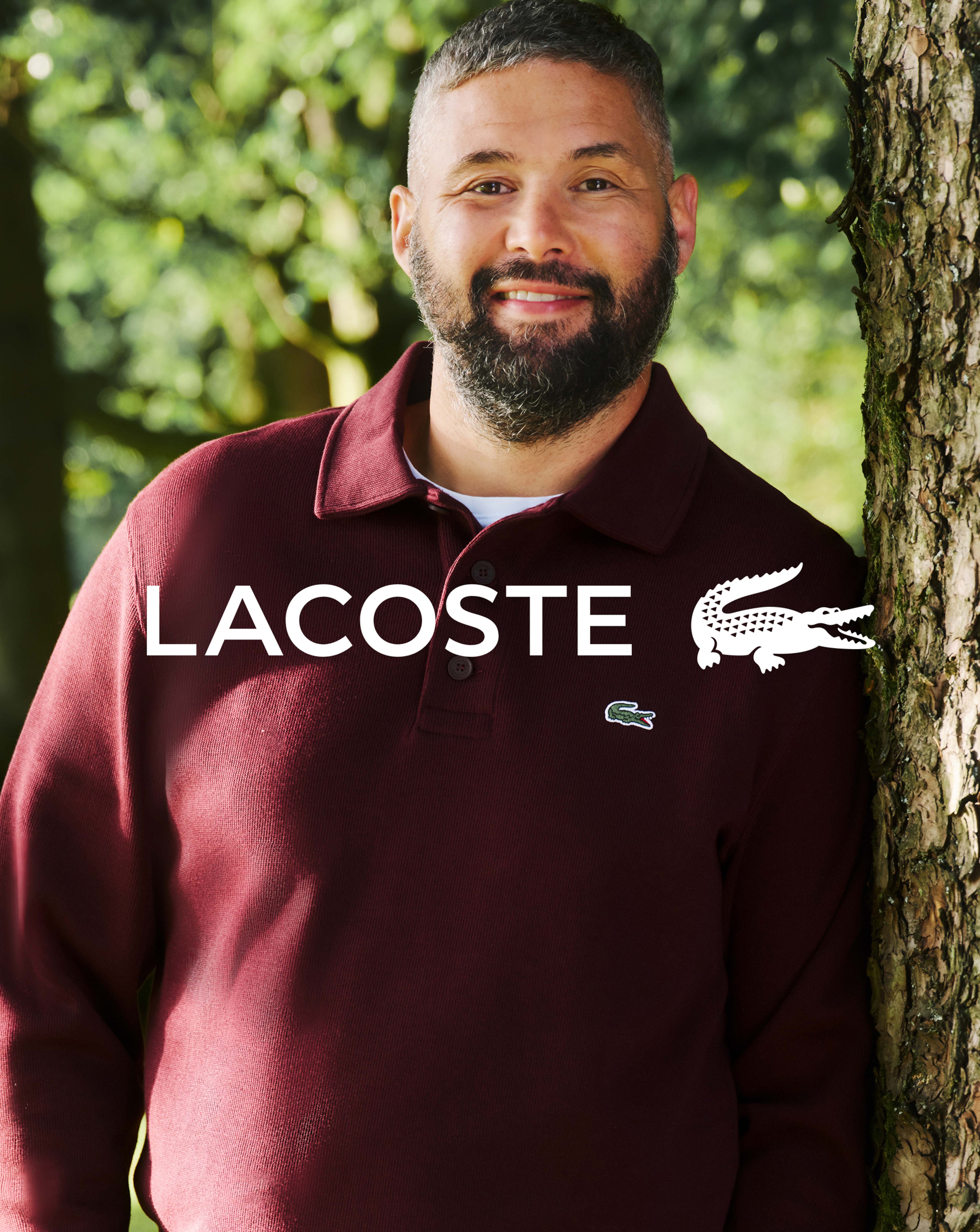 Lacoste. Tony Bellew wears Lacoste Polo Collar Sweat - Burgundy