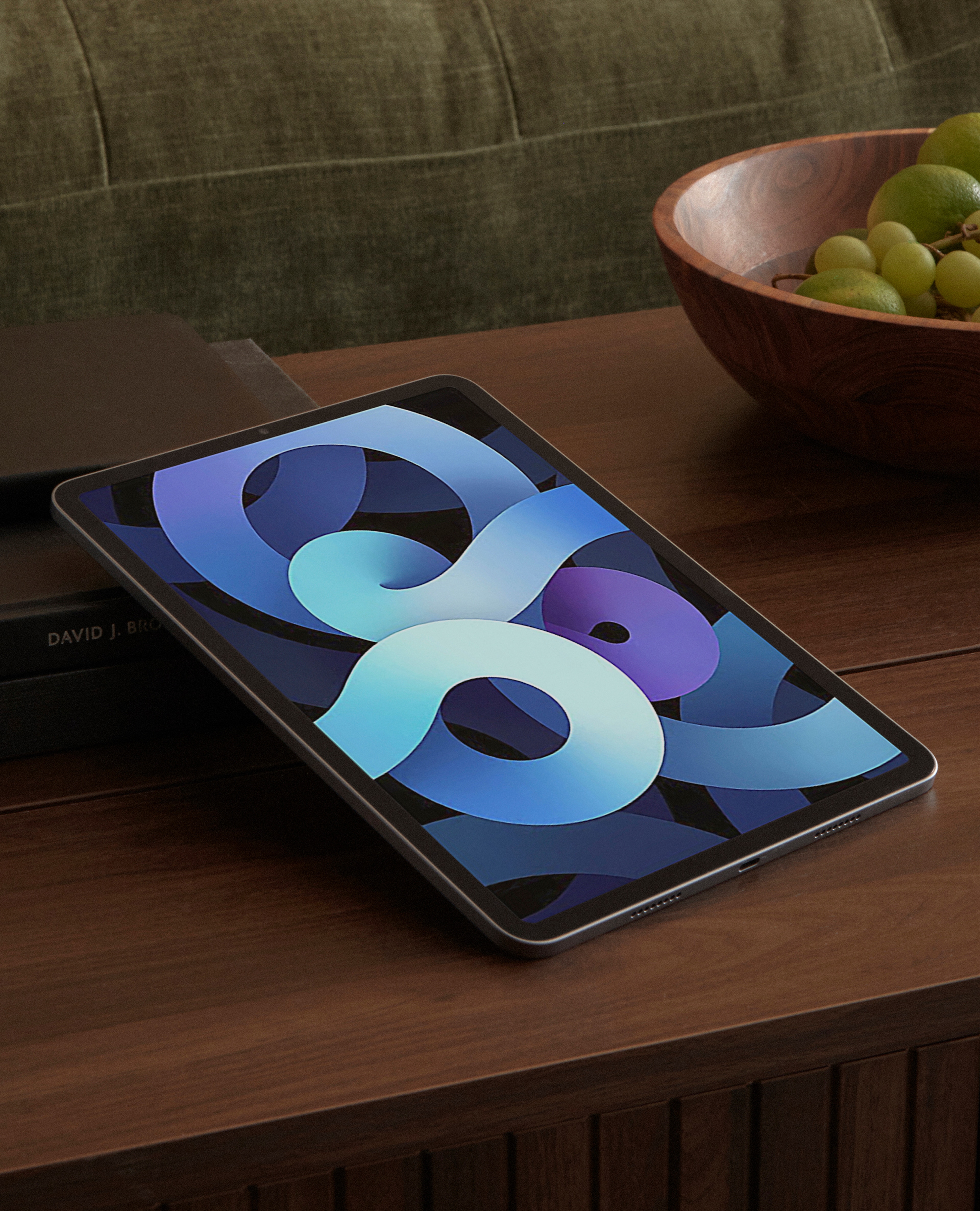 Ipad on coffee table is pictured
