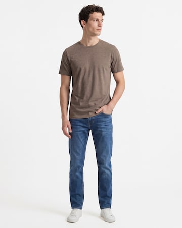 Crew Neck T-Shirt Long Length- Brown Marl