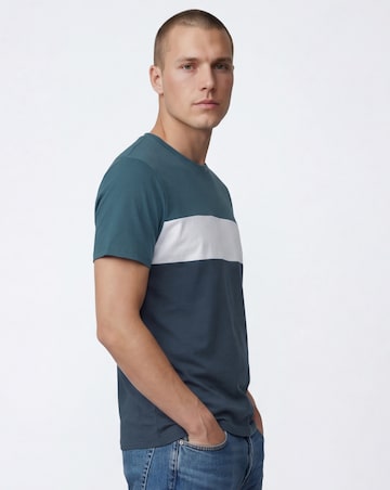 Colour Block Crew Neck T-Shirt Long - Navy