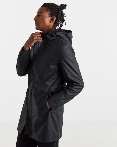 Black Rubberised Hooded Mac