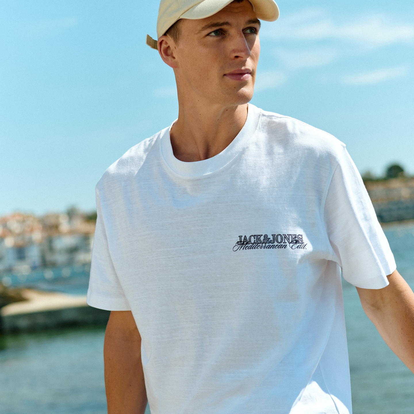 Model wears Jack & Jones Graphic Tee