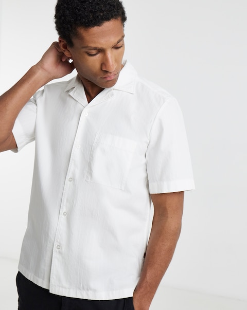 BOSS Short Sleeve Textured Resort Shirt - White