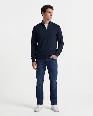 Dark Navy Cotton 1/4 Zip Funnel Knit Top