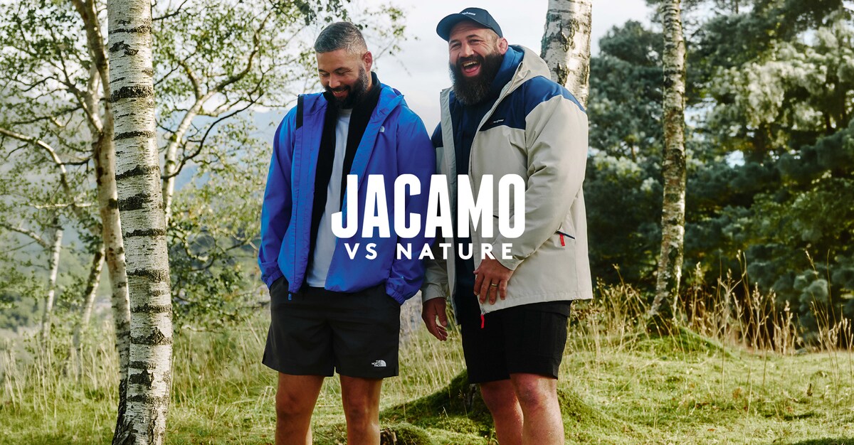 Jacamo vs Nature. Image shows Tony Bellew in The North Face Quest Mono Jacket and Joe Marler in Berghaus Trango Mountain 3000 Jacket