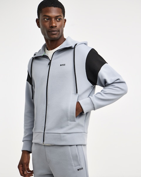 BOSS Contrast Zip Through Hoodie - Dark Grey