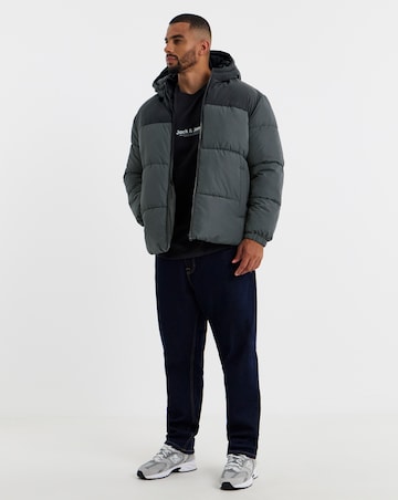Jack & Jones Raze Hooded Puffer Coat - Grey