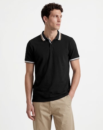 Tipped Pique Polo Long Length-Black