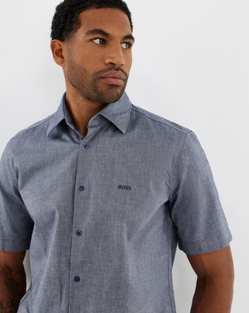 BOSS Short Sleeve Cotton Twill Shirt - Navy