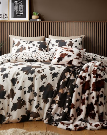 Fusion Cow Print Faux Fur Bedspread