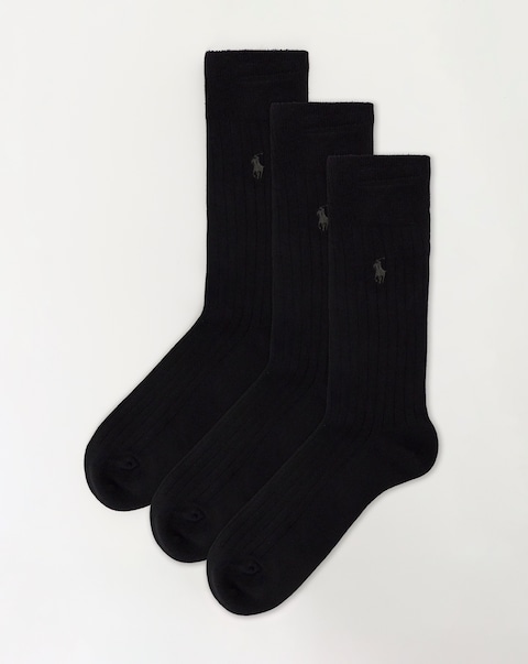 Polo Ralph Lauren 3 Pack Soft Touch Ribbed Socks - Black