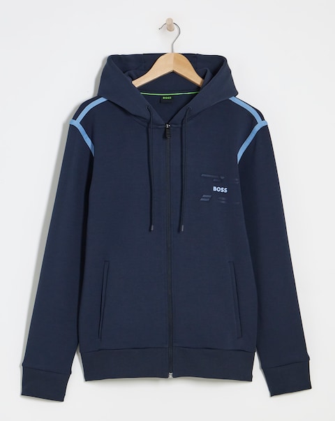 BOSS Tape Zip Through Hoodie - Dark Blue