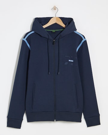 BOSS Tape Zip Through Hoodie - Dark Blue