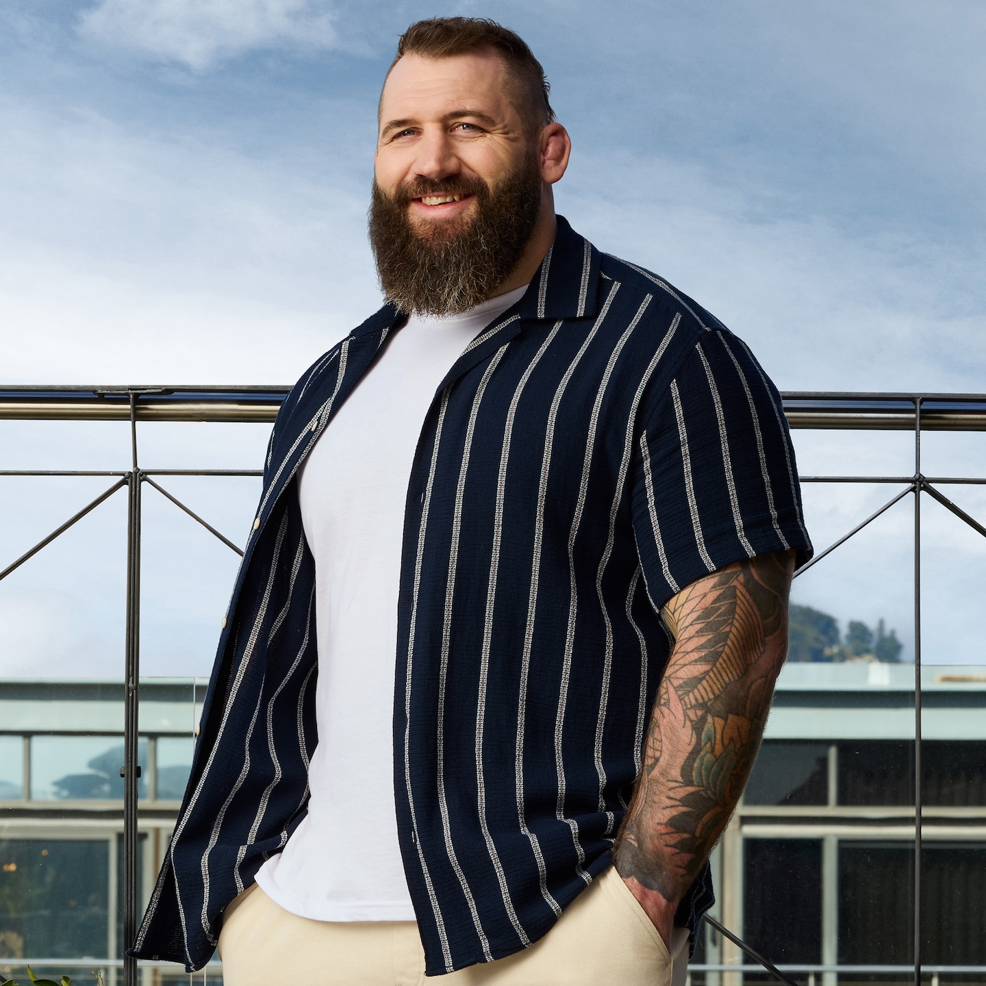 Joe Marler wears Jack & Jones Coba Stripe Shirt - Navy