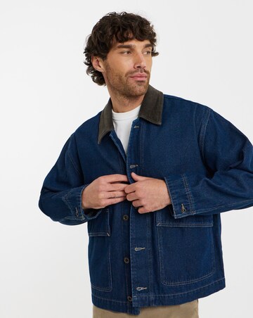 Only & Sons Kaizen Rinse Cord Collar Denim Jacket - Dark Blue Denim
