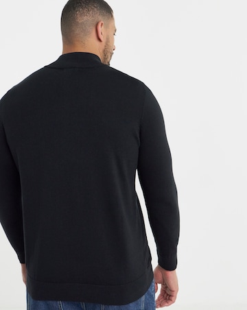Black Cotton 1/4 Zip Funnel Knit Top