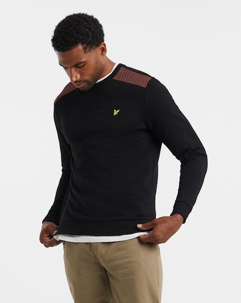 Lyle & Scott Check Panelled Crew Neck Sweatshirt - Black