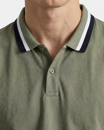 Tipped Pique Polo Long- Khaki