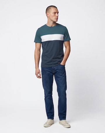 Colour Block Crew Neck T-Shirt Long - Navy
