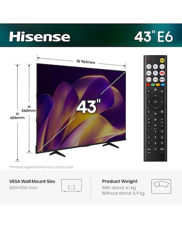 Hisense 43E6STUK 43in 4K Ultra HD HDR LED Smart TV