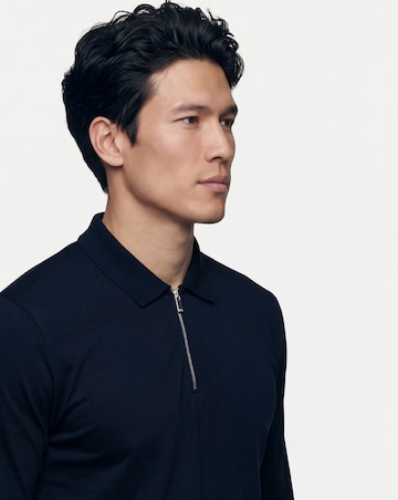 Folio Mercerised Supima Zip Long Sleeve Polo-Navy