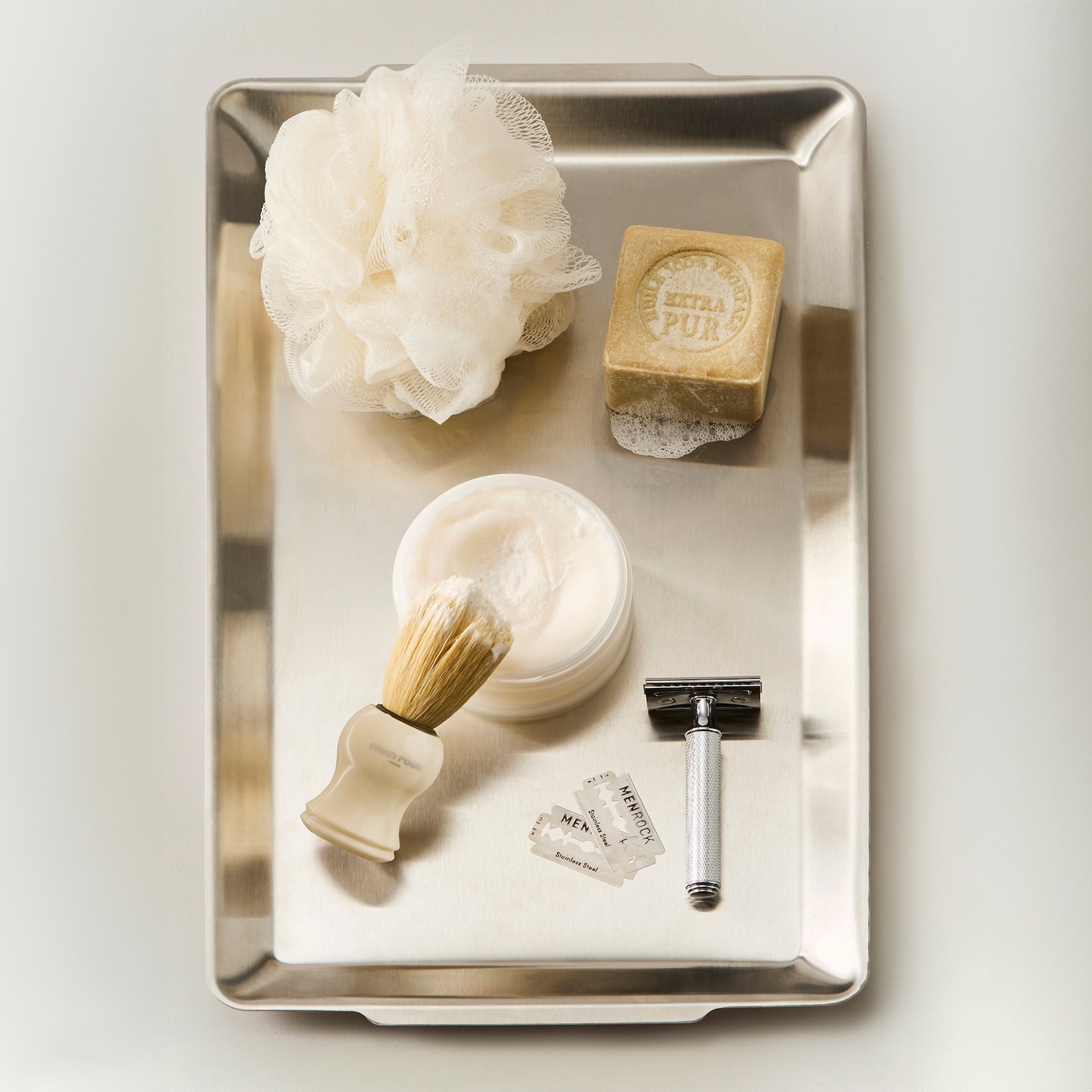 Men Rock Ultimate Shaving Gift Set Sicilian Lime is pictured on a silver tray