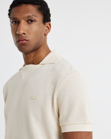 Lacoste Short Sleeve Open Neck Textured Polo - Natural