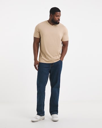 Pure Cotton V Neck T-Shirt Long Length-Stone