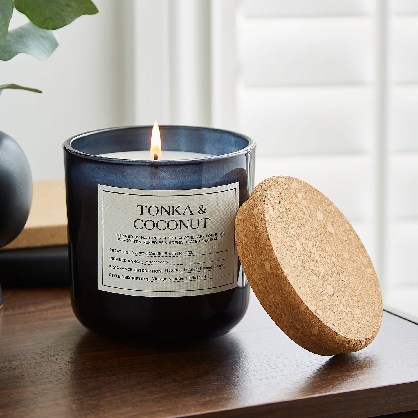 Apothecary Tonka & Coconut Medium Glass Candle is pictured.