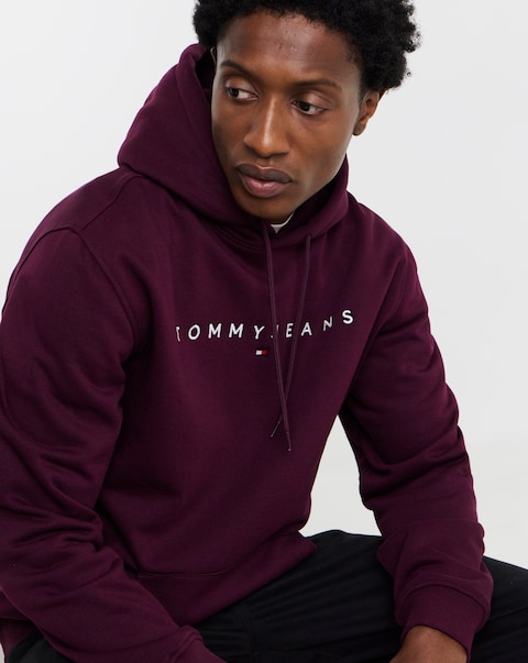 Tommy Jeans Linear Logo Hoodie - Berry