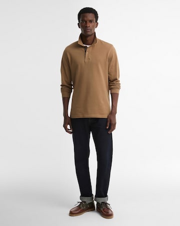 Barbour Long Sleeve Tartan Trim Pique Polo Shirt - Stone