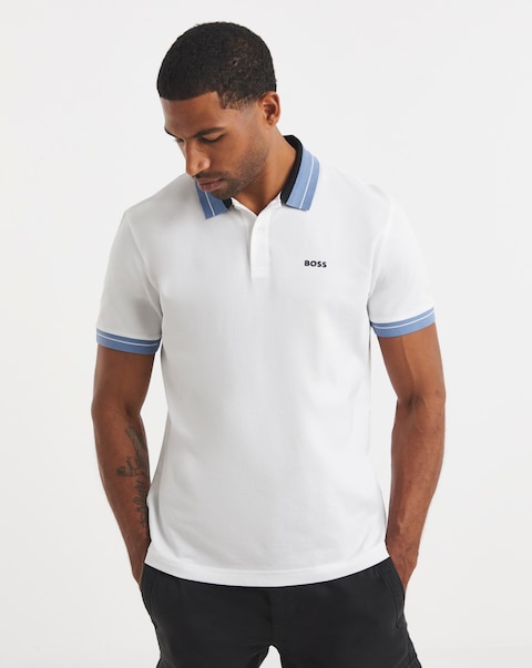 BOSS Short Sleeve Contrast Collar Polo - White