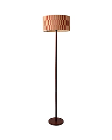 ValueLights Heather Dark Wood Floor Lamp with Orange Bamboo Shade