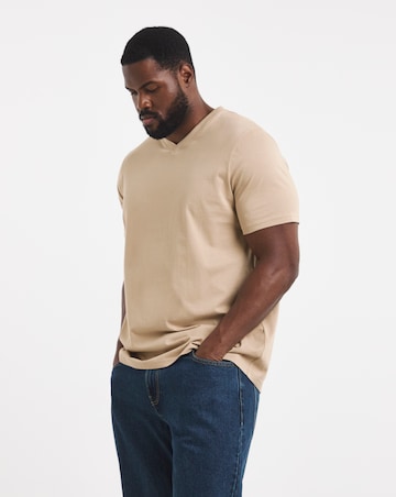 Pure Cotton V Neck T-Shirt Long Length-Stone
