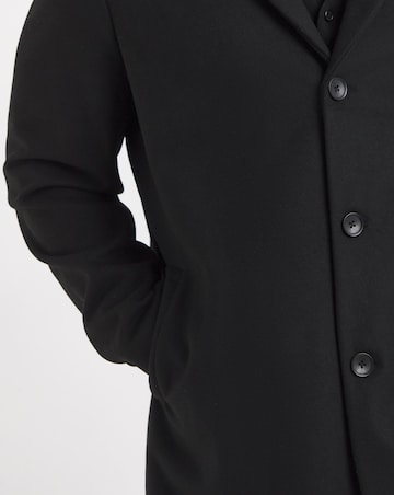 Black Wool Blend Mid Length Overcoat