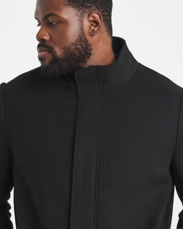 Black Wool Blend Mid Length Funnel Neck Coat