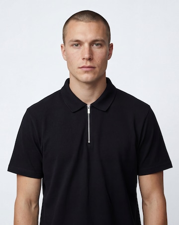 Folio Mercerised Supima Zip Neck Polo-Black