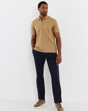BOSS Short Sleeve Zip Neck Polo - Beige
